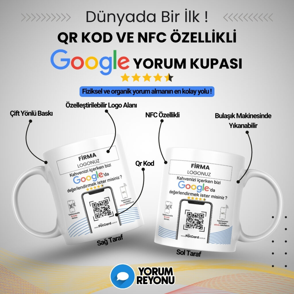 NFC ve QR Kodlu Google Yorum ve Değerlendirme Kupası Satın Al