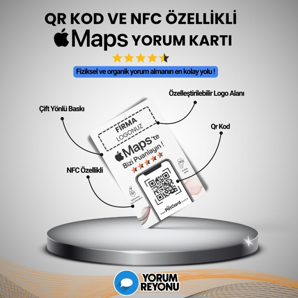 NFC ve QR Kodlu Apple Maps Yorum ve Değerlendirme Kartı Satın Al