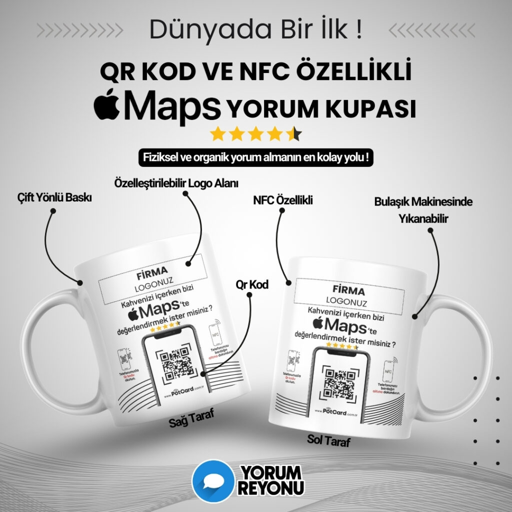 NFC ve QR Kodlu Apple Maps Yorum ve Değerlendirme Kupası Satın Al