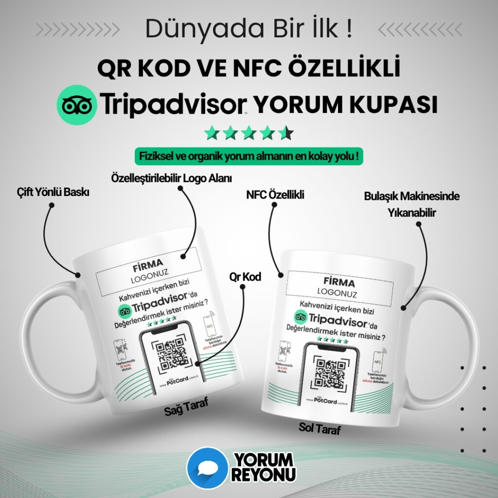 NFC ve QR Kodlu TripAdvisor Yorum ve Değerlendirme Kupası Satın Al