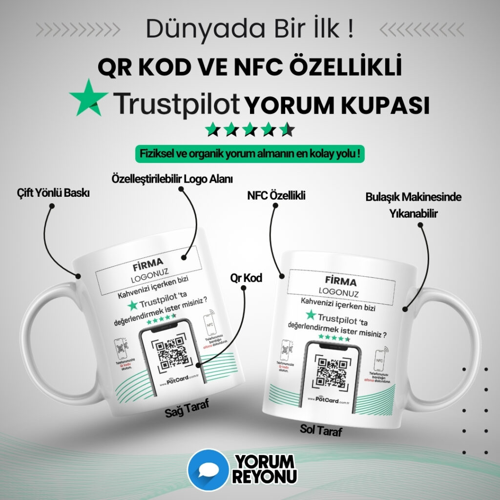 NFC ve QR Kodlu Trustpilot Yorum ve Değerlendirme Kupası Satın Al