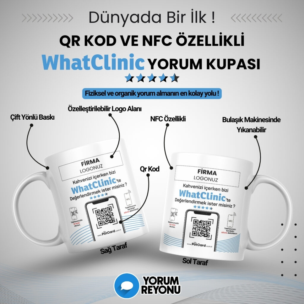 NFC ve QR Kodlu WhatClinic Yorum ve Değerlendirme Kupası Satın Al